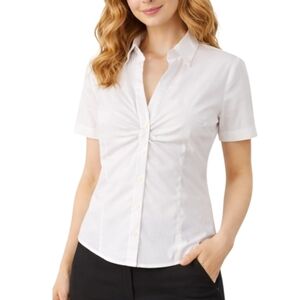 Elie Tahari White Pickstitch Button-Front Blouse – Size XL